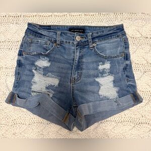 Aeropostale High Rise Midi Light Blue Ripped Jean Shorts